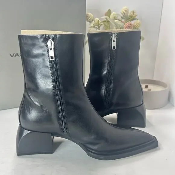 Vagabond Vivian Leather Chunky Block Heel Pointed Toe Boot Black Women 6/EU36NWB - Picture 7 of 9